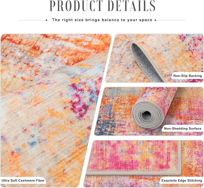 2x5 Washable Runner Rug：Modern Abstract Soft Carpet Galaxy Haze | - Image 5