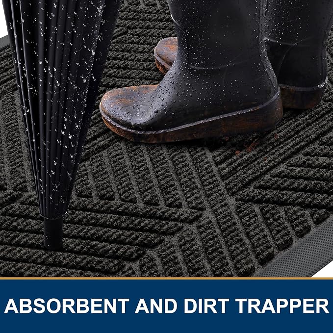 Smiry Front Door Mat Outside Entrance, Heavy Duty Sturdy Natural Rubber Doormat - Image 3