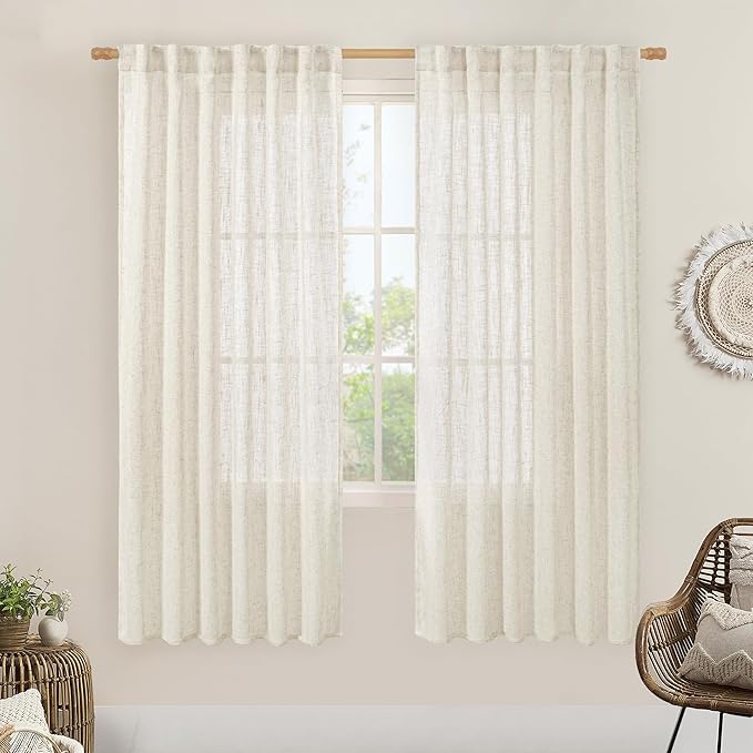 LAMIT 68 inch Semi Sheer Linen Curtains 2 Panels Set, Cream Ivory Light by LAMIT