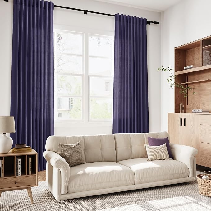 Nanspring Purple Linen Blend Light Filtering Back Tab Curtains 108 Inches Long - Image 7