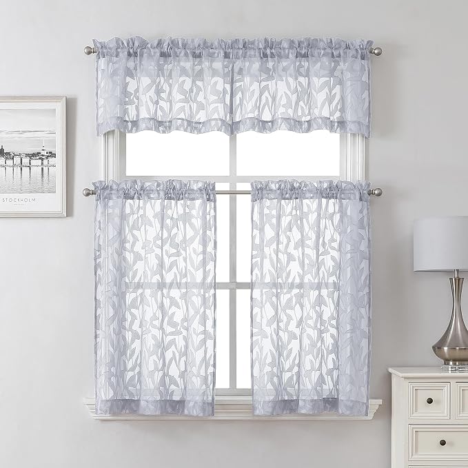 Lecloud Leia 2 PCS Light Grey Sheer Kitchen Curtains 36 Inch Length, Breathable - Image 7
