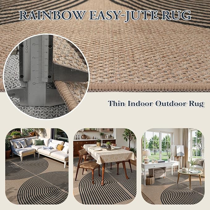 Lahome Modern Rainbow Easy Jute 6x9 Rug, Large Living Room Carpet Washable - Image 3