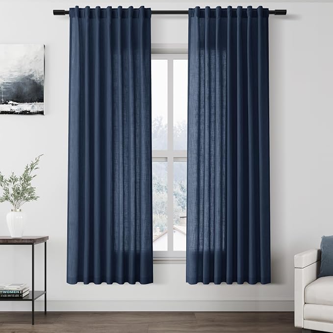 Denim Blue Linen Curtains 72 Inch Length by Nanspring