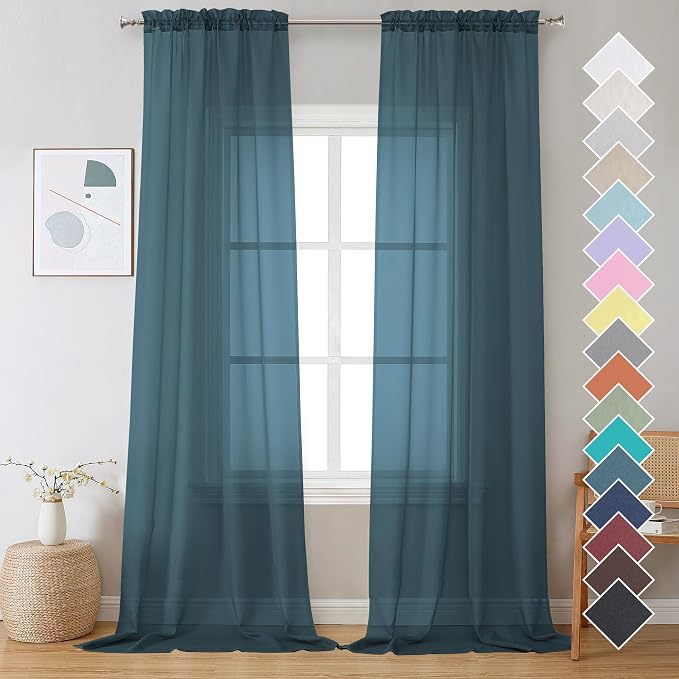 OVZME Dusty Blue Sheer Curtains 108 Inches Long, Light Filtering Semi by OVZME