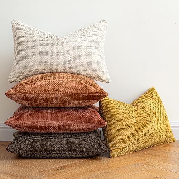 MIULEE Pack of 2 Fall Orange Decorative Pillow Covers 20x20 Inch Soft Chenille - Image 4