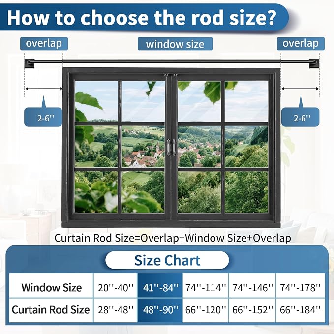 Black Curtain Rods for Windows 48-90Inch Heavy Duty Wrap Around Blackout - Image 9