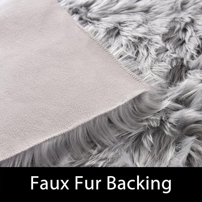 Latepis Grey Rugs for Bedroom Area 4x6 Gray Faux Sheepskin Fur Rug Fluffy - Image 3