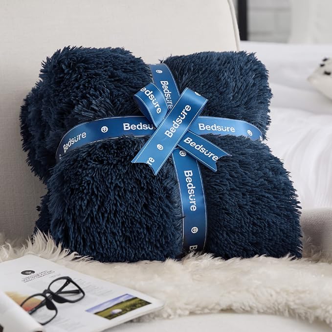 Bedsure GentleSoft Fluffy Navy Blue King Size Blanket - Image 7