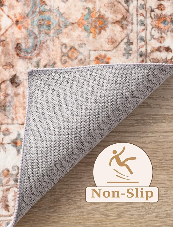 SERISSA Boho Washable Runner Rug, 2x6 Rug Non-Slip Vintage Peach Cream Hallway - Image 3