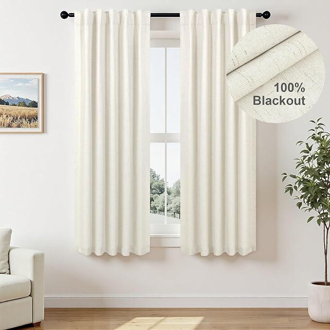 Pitalk Natural Linen Blackout Curtains 60 Inch Length 2 Panels Set 5FT 5 FT Long - Image 2