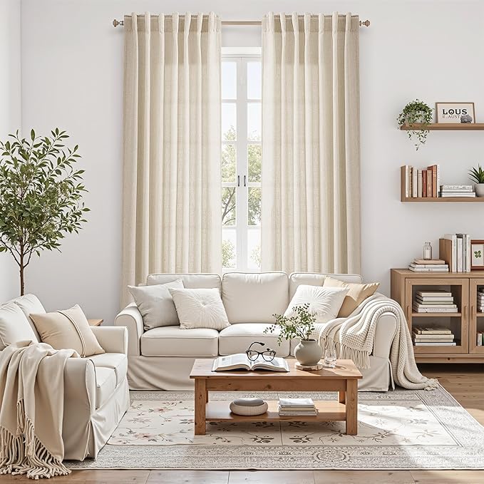 Cream Beige Linen 112 Inch Curtains - Image 6