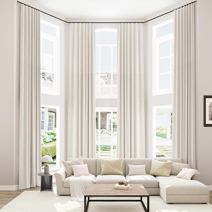 Guken 100% Blackout Cream Linen Curtains 52 Inch Wide by 140 Inch 2 Panels Set by Guken