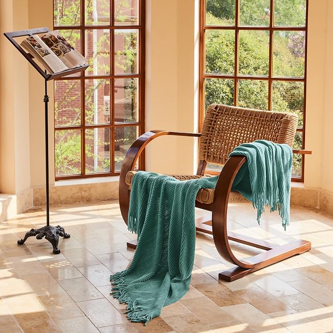 lifein Throw Blanket for Couch, Soft Boho Decor Bed Throw, Cozy Blue Chenille - Image 4