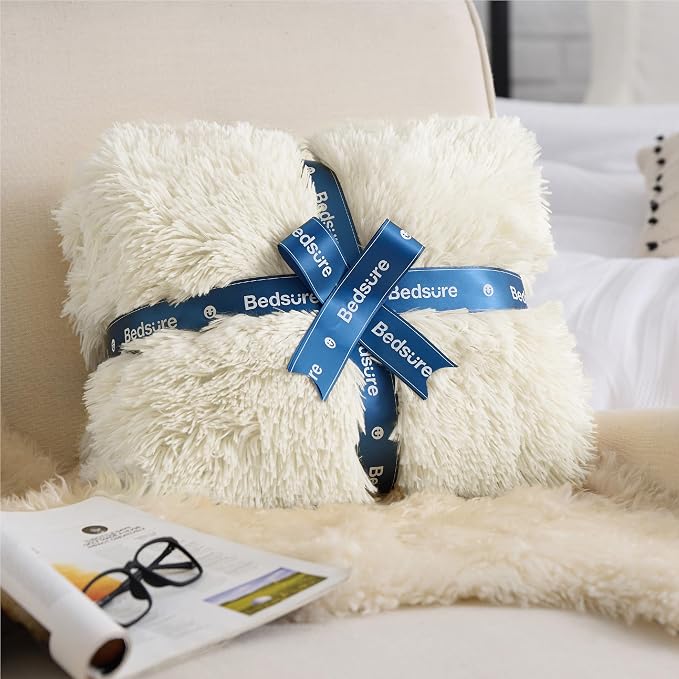 Bedsure GentleSoft Fuzzy Sherpa Faux Fur Twin Blanket Cream Cozy Gifts - Image 7