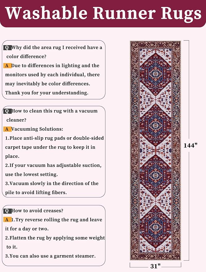 SERISSA Runner Rug for Hallways, Extra Long Boho Rug Ultra Soft Vintage - Image 2