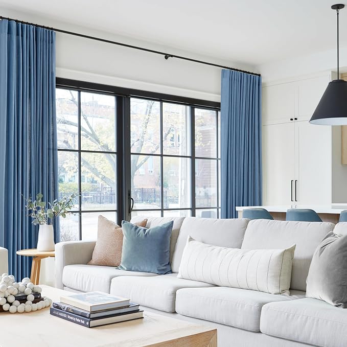 Denim Blue Curtains for Living Room Back Tab Modern Farmhouse Semi Sheer Blue - Image 5