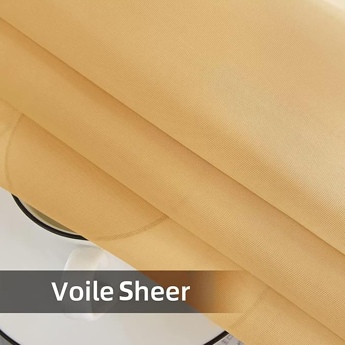 youleyar Solid Sheer Rod Pocket Curtain Voile Draperies 2 Panels White Beige - Image 5