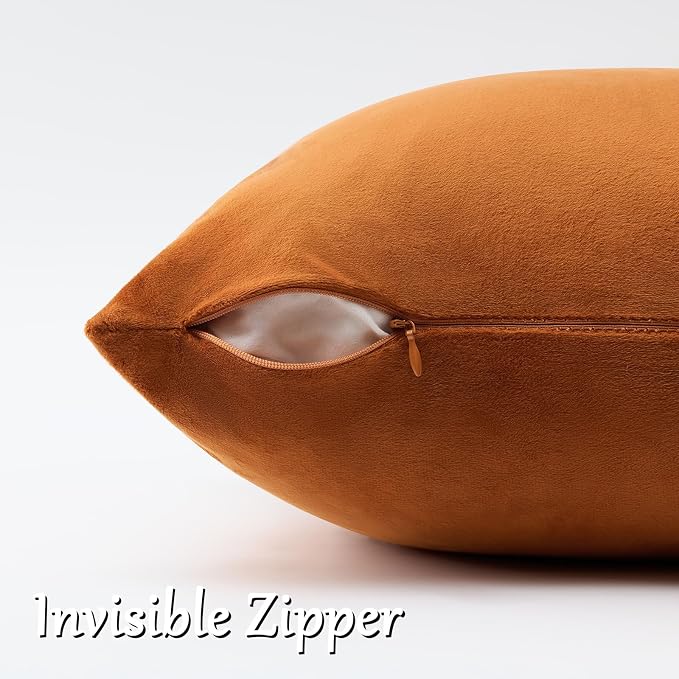 GIGIZAZA Burnt Orange Velvet Throw Pillow Covers 22x22 Pack of 2 | Decorative - Image 4