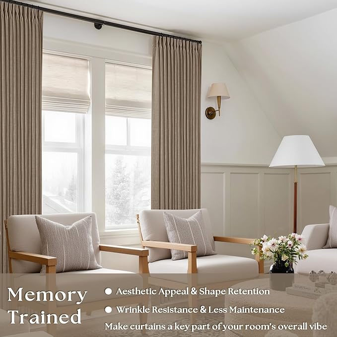 Tan Brown Light Filtering Linen Pleated Curtains - Image 6
