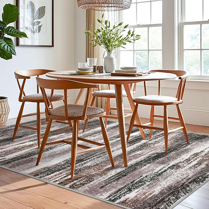 Lansny Modern Abstract 6x9 Machine Washable Living Room Rug Non-Slip Soft - Image 2