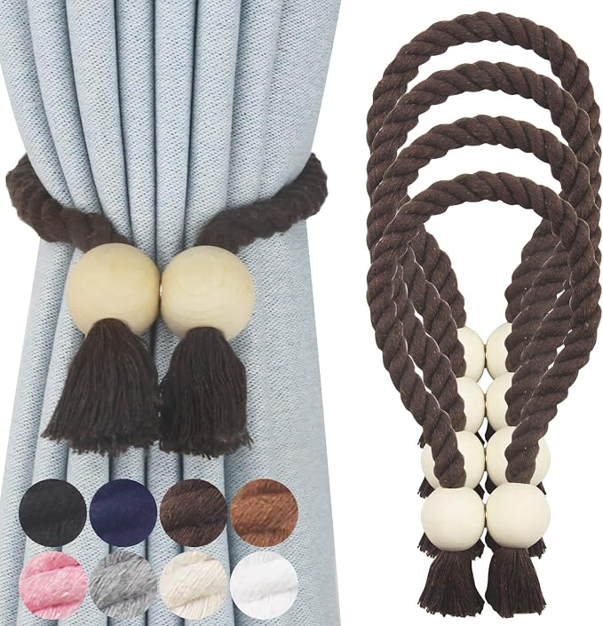 4 Pack Magnetic Curtain Tiebacks Cotton Hand Woven Tie Back Decorative Rope by CurtianTiebacks