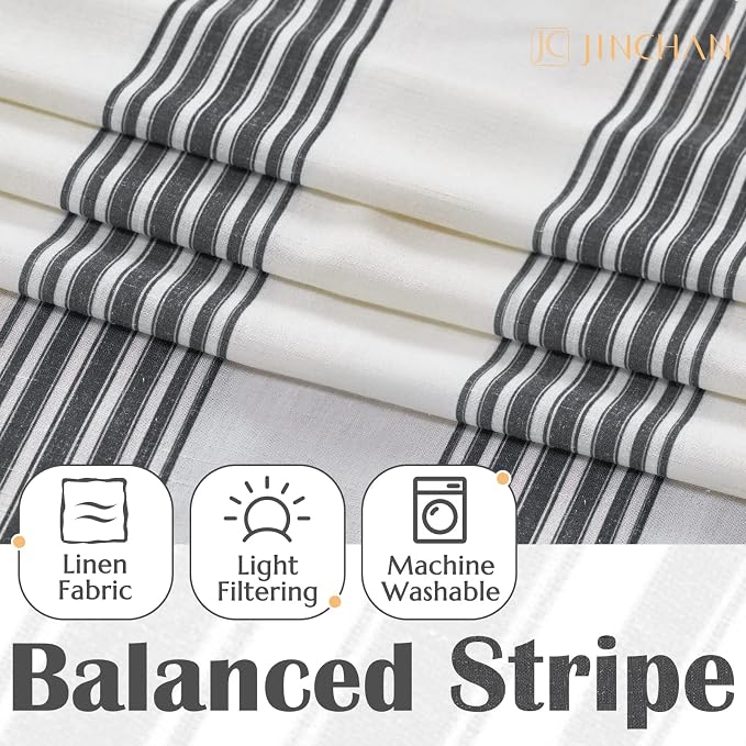 jinchan Striped Linen Valance Curtain 16 Inch Vertical Striped Valance - Image 6