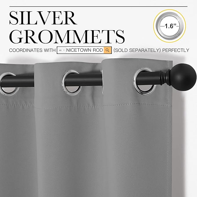 NICETOWN Silver Grey Thermal Insulated Grommet Blackout Curtains, Kids Window - Image 3