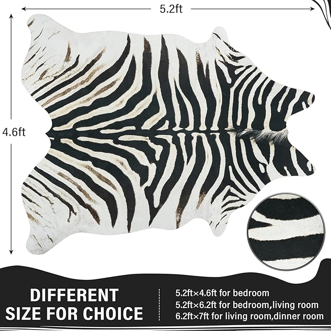 AROGAN Western Faux Fur Zebra Rug, 4.6 x 5.2 Feet Premium Animal Skin Print Rug - Image 2