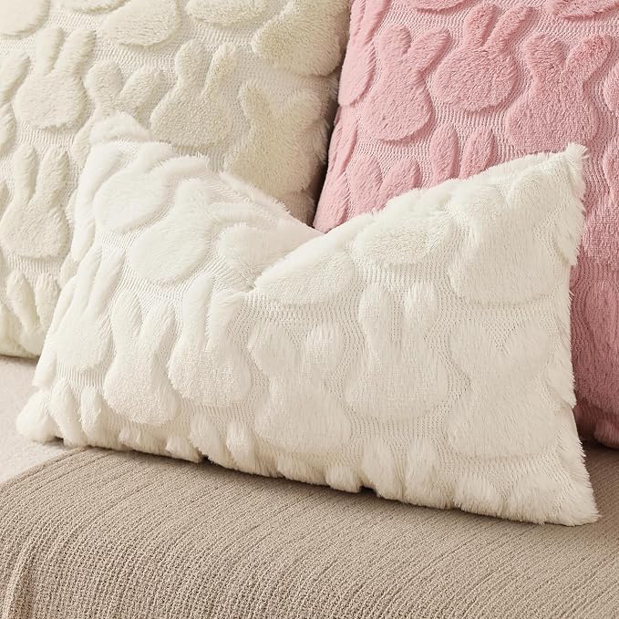 decorUhome Easter Bunny Pillow Covers 12x20 Inch Set of 2, Soft Plush Faux Wool - Image 4