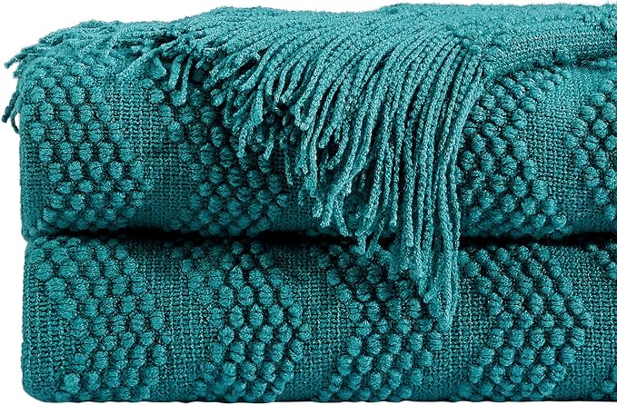 BOURINA Teal Throw Blanket 50x60 Inches Throw Textured Solid Soft Ripple Throws - Image 7