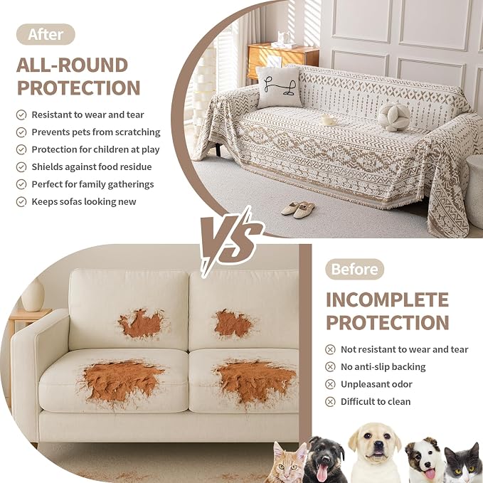 Boho Chenille Couch Cover for Dogs, Non Slip Sofa Cover, Couch Slipcover Covers - Image 3
