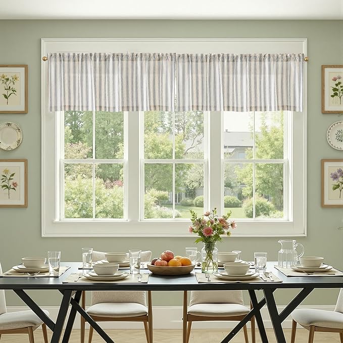 jinchan Striped Valance Farmhouse Window Treatment Linen Textured Drapes - Image 4