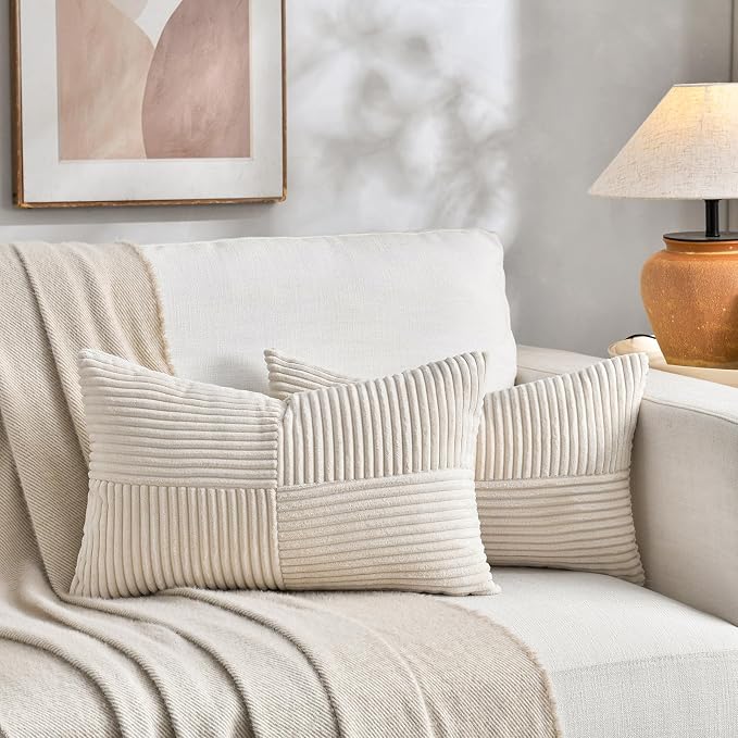 Fancy Homi 2 Packs Cream Lumbar Decorative Throw Pillow Covers 16x26 Inch - Image 5
