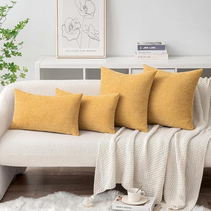 MIULEE Pack of 2 Couch Throw Pillow Covers 18x18 Inch Soft Beige Yellow - Image 4