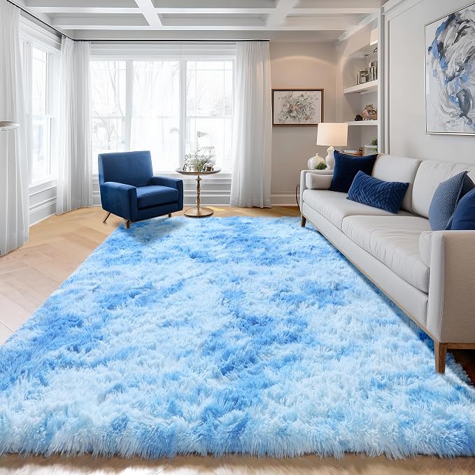 ONASAR Tie-Dye Blue Rugs for Living Room Bedroom, Fluffy 5x8 Bedside Area Rug - Image 5