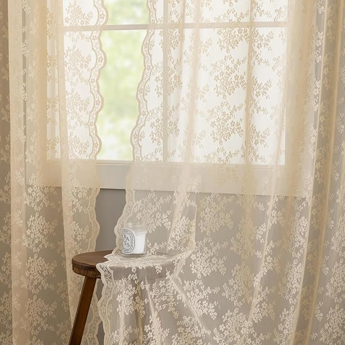 YJ YANJUN Vintage Lace Curtains 45 Inch Length- Cute Floral Cafe Curtains - Image 4