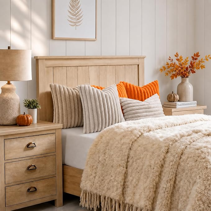 decorUhome Fall Faux Fur Throw Pillow Covers 16x16 Set of 2 Orange | Decorative - Image 8