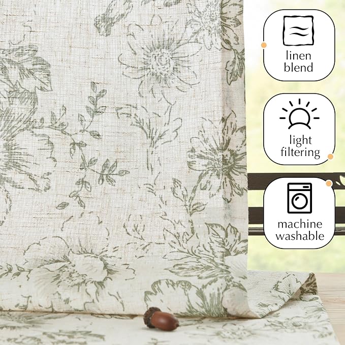 jinchan Pinch Pleated Curtains Floral Linen Blend Curtains - Image 7