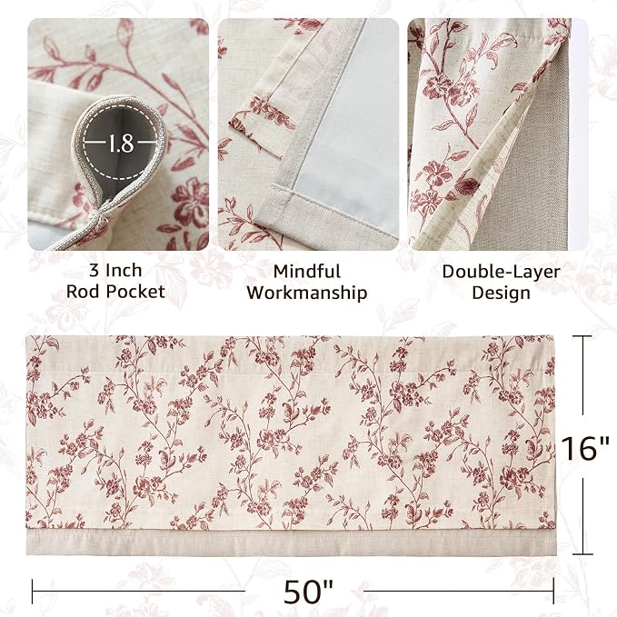 jinchan Linen Valance Curtains for Windows 16 Inch Christmas Decorations Floral - Image 5