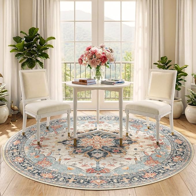 RELEANY Area Rugs 5ft Washable Non-Slip, Floral Vintage Distress Print Pattern - Image 2