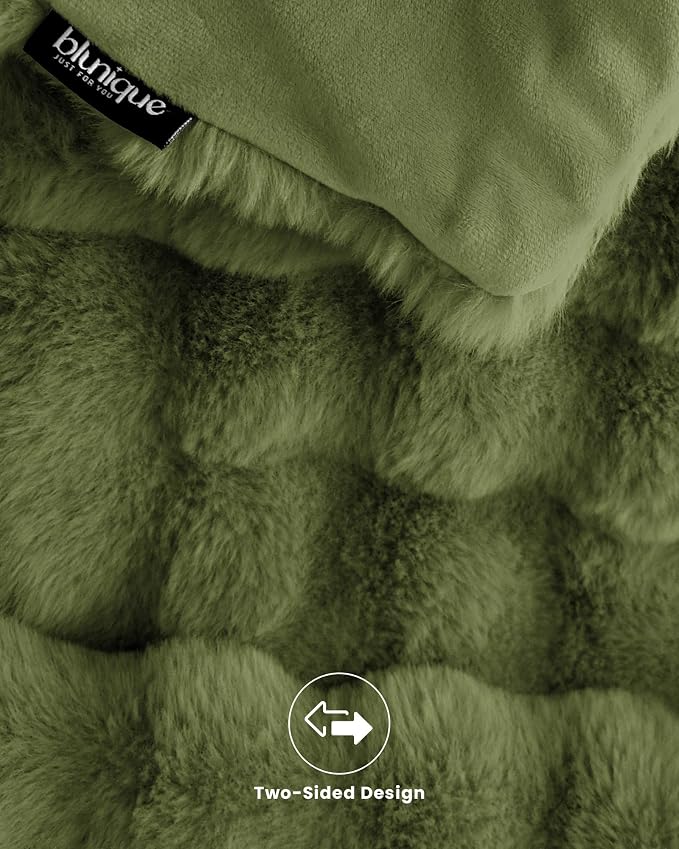 Ultra Soft Cozy Faux Fur Throw Blanket, Fuzzy Plush Thick Bubble Blanket - Image 6