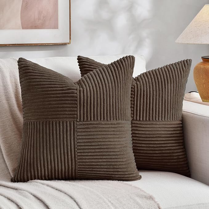 Fancy Homi 2 Packs Dark Brown Decorative Throw Pillow Covers 22x22 Inch by Fancy+Homi
