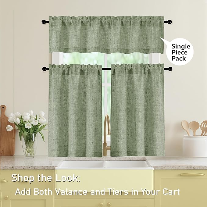 Sage Green Valances for Windows, Light Filtering Faux Linen Textured Small - Image 6