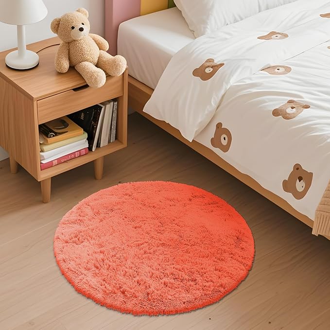 OLANLY Coral Red Round Rugs for Bedroom - Image 3
