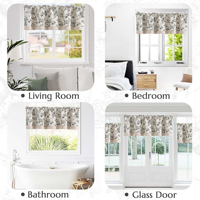 jinchan Linen Valance Curtain for 16 Inch Rustic Farmhouse Country Windows for - Image 3