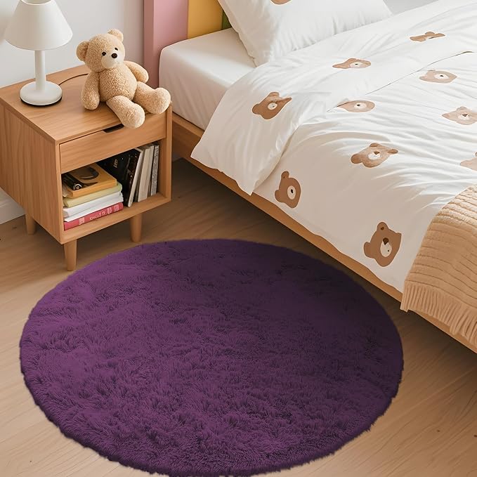 OLANLY Dark Purple Round Rugs for Bedroom - Image 3