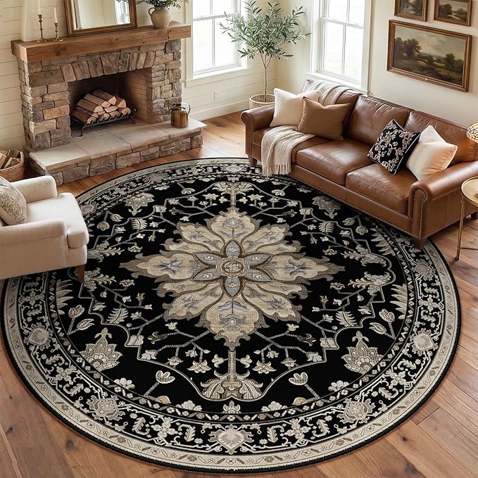 Area Rugs 8ft Washable Non-Slip, Floral Vintage Distress Print Pattern by RELEANY
