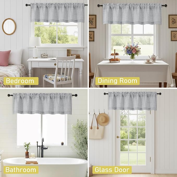 Grey Valances for Windows, Light Filtering Faux Linen Textured Small Short - Image 6