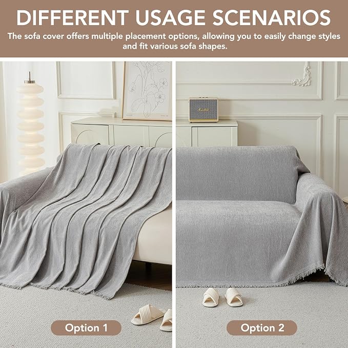 Couch Cover for Dogs, Boho Sofa Covers for 3 Cushion Couch, Chenille Sofa - Image 7