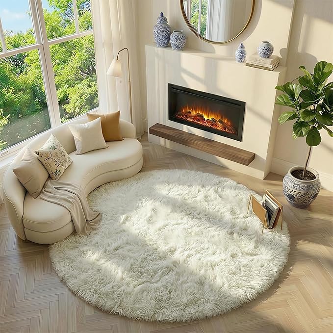 Amdrebio Ivory White Round Rug 5Ft - Image 7